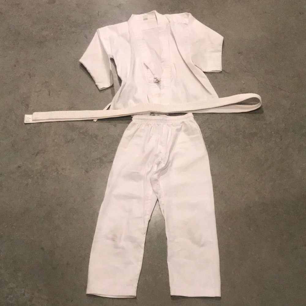 White Karate Jacket, Pants, And Belt.